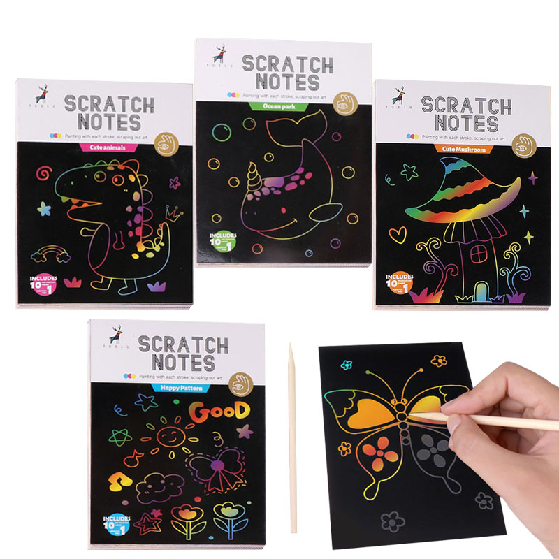 Kids Educational Workbooks - Cartoon Dazzling Colorful Scratching Paper Set